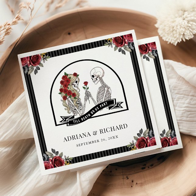 Red Roses Gothic Skeleton Couple Wedding Napkin (Creator Uploaded)