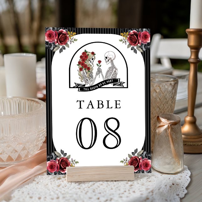 Red Roses Gothic Skeleton Couple Wedding Table Number (Creator Uploaded)