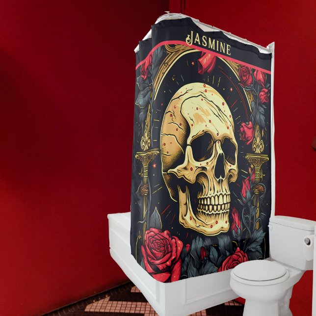 Red Roses Gothic Skull Halloween  (Skull and Roses Shower Curtain for that special touch for your bathroom décor.)