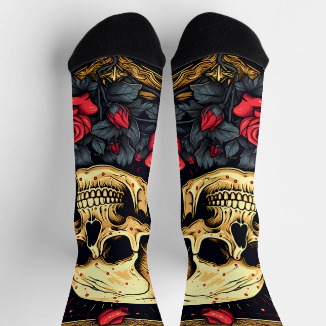 Red Roses Gothic Skull Halloween  Socks (Top)