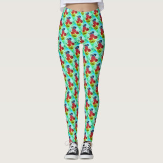 Red roses green background leggings