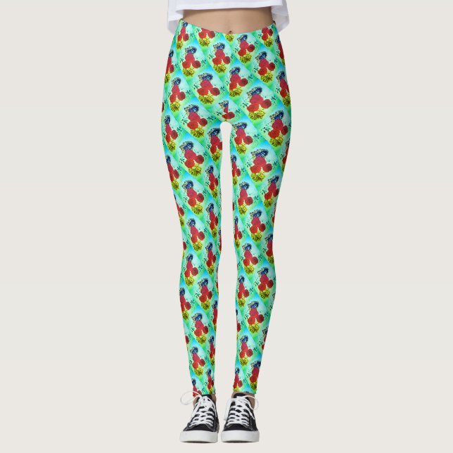 Red roses green background leggings (Front)