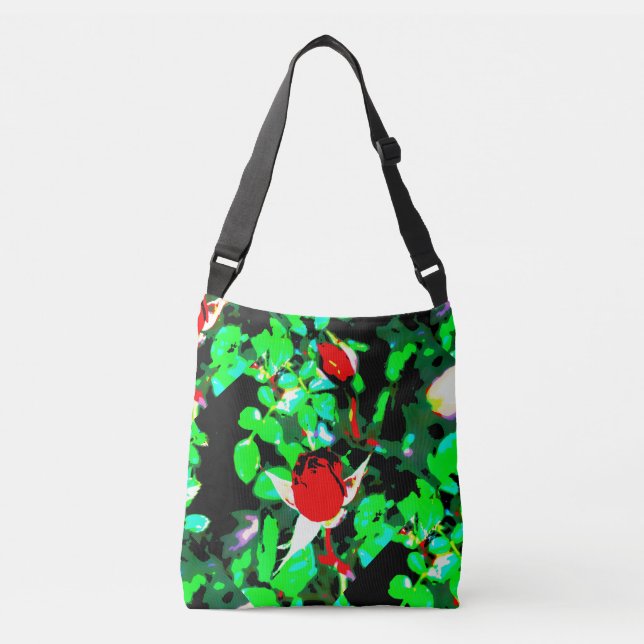 red roses green crossbody bag (Front)