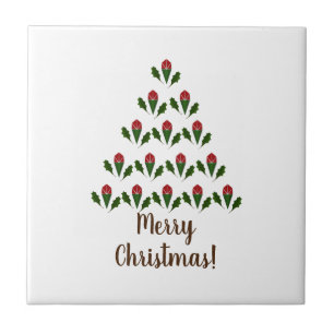 Red Roses & Green Holly Christmas Tree Christmas Tile