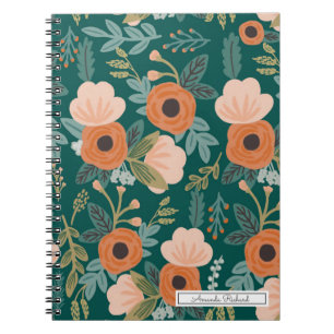 Red Roses Green Whimsical Pattern Notebook