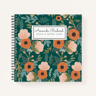 Red Roses Green Whimsical Pattern Notebook