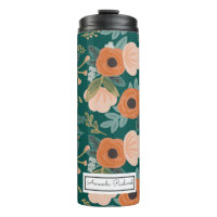 Red Roses Green Whimsical Pattern Thermal Tumbler