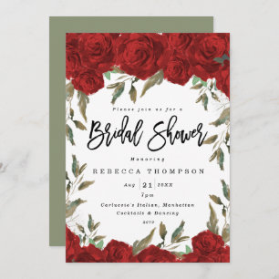 red roses & greenery boho modern bridal shower invitation