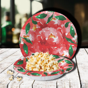 Red Roses Greenery Floral Paper Bowls Paper Plate