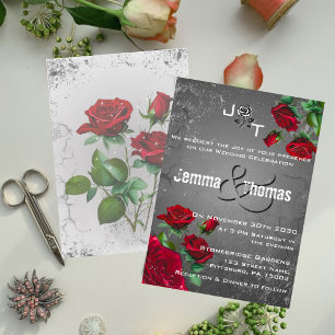 Red Roses & Grunge Textured Wedding Invitation