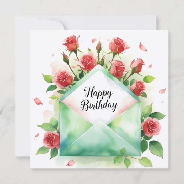 Red roses & Happy birthday. Greeting card (Front)