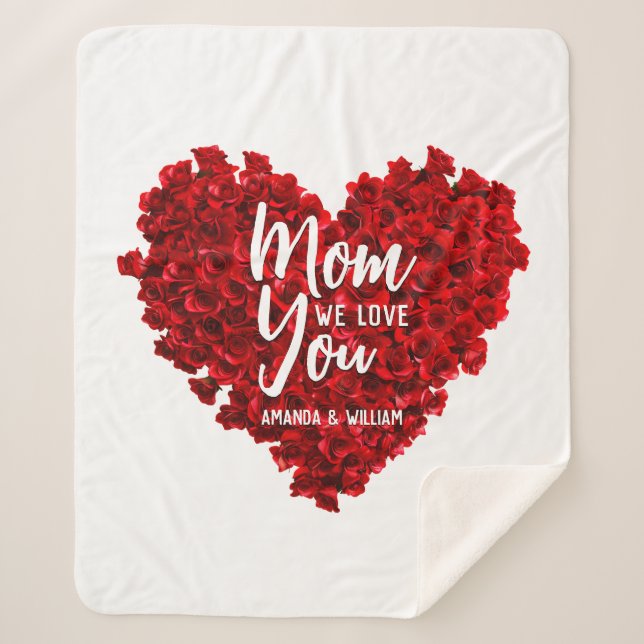 Red Roses Heart Love You Mom Mother's Day Sherpa Blanket (Front)