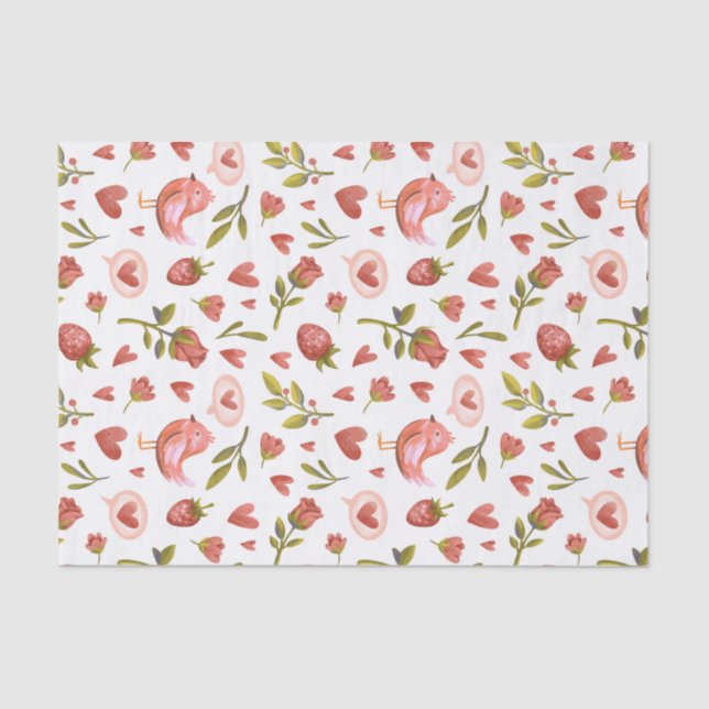 Red Roses Heart Pattern Sweet Valentine's Day Tissue Paper (Front)