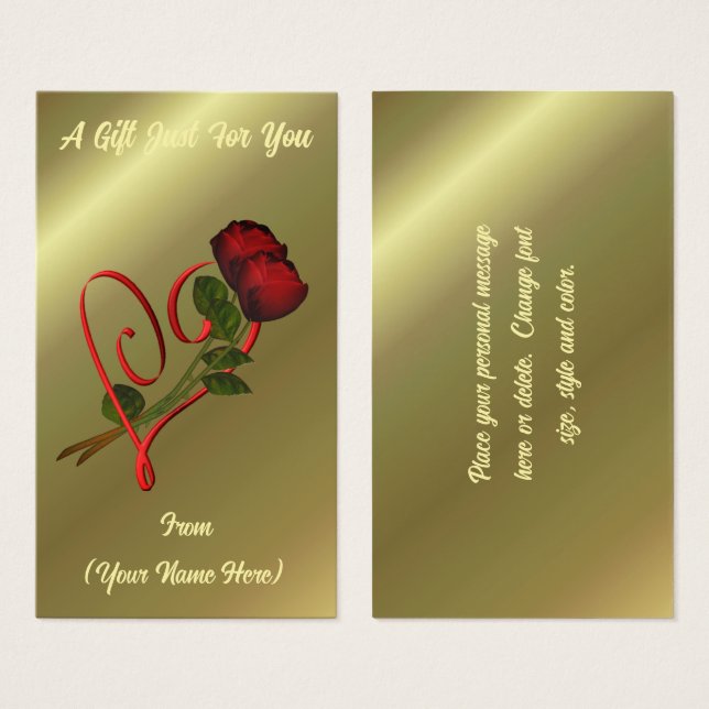 Red Roses Heart Personalized Gift Card Tag (Front & Back)