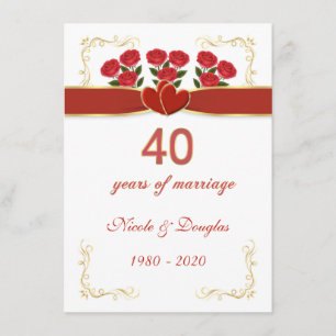 Red roses, hearts 40th Wedding Anniversary Invitation