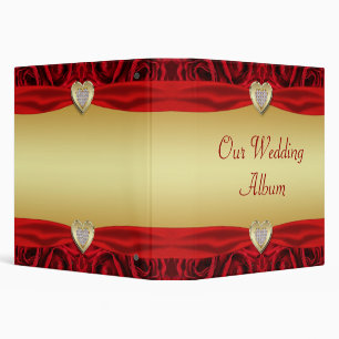 Red Roses & Hearts, Gold & Black Wedding Binder