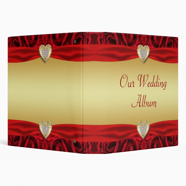 Red Roses & Hearts, Gold & Black Wedding Binder (Background)