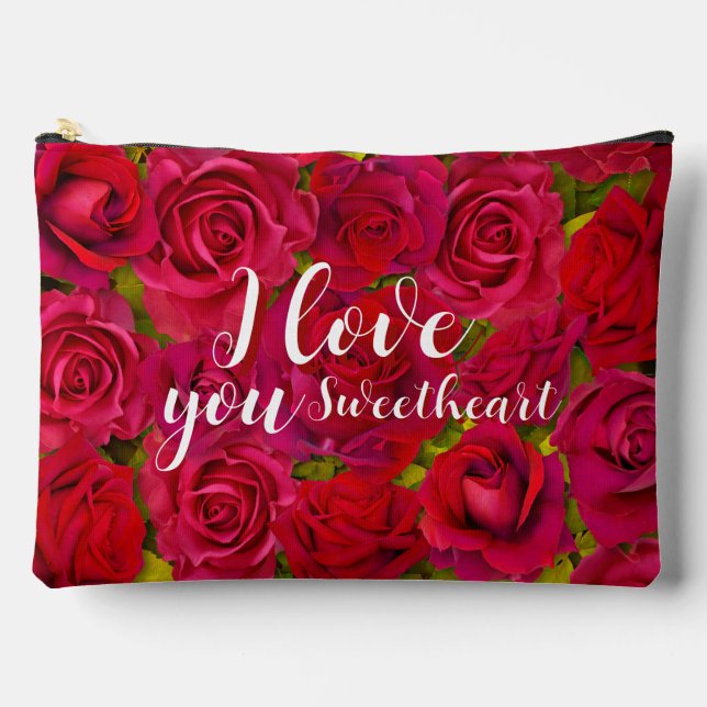 Red Roses I  Love you Name Accessory Pouch (Front)