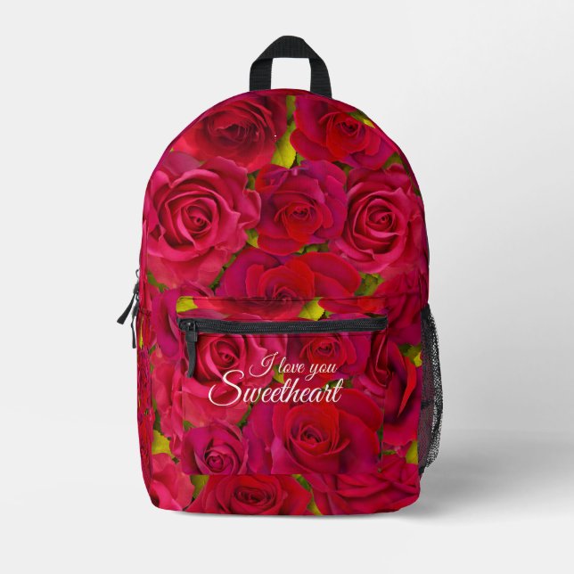 Red Roses I  Love you Name Printed Backpack (Front)