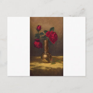 Red Roses in a Japanese Vase on Gold Velvet Cloth Postcard