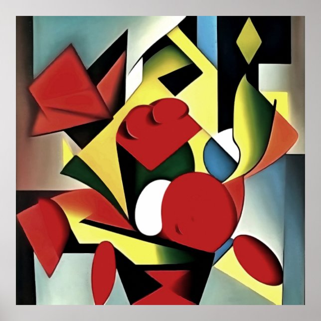 Red Roses In A Red Vase Geometric Art Abstract Poster (Front)