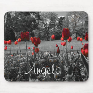 red roses in black and white garden photography mouse pad