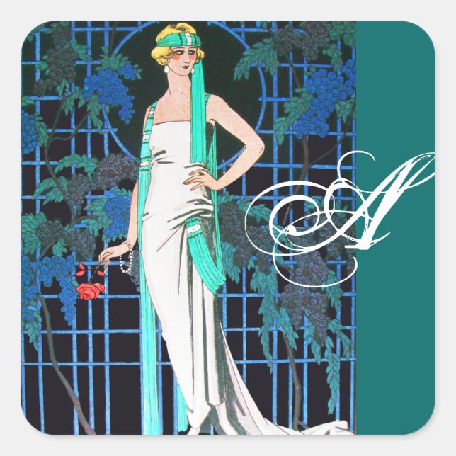 RED ROSES IN THE NIGHT,BEAUTY FASHION MONOGRAM SQUARE STICKER (Front)