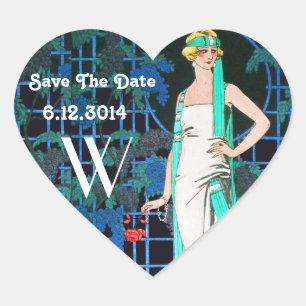 RED ROSES IN THE NIGHT Save Date Heart Monogram Sticker