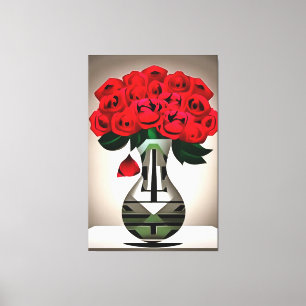 Red Roses In Vase Art Deco Abstract Art Canvas Print