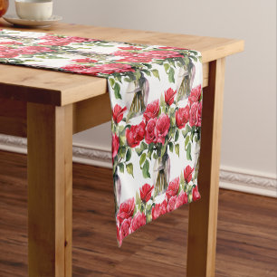 Red Roses in Vases Table Runner