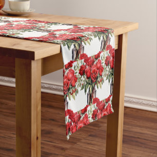 Red Roses in Vases Table Runner