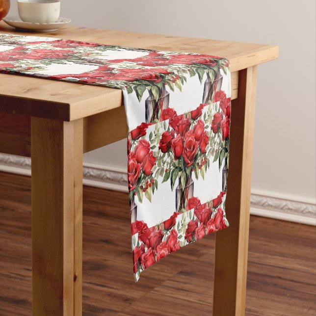 Red Roses in Vases Table Runner (In Situ)