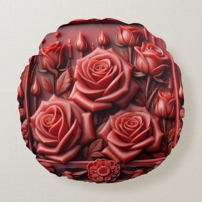 "Red roses in Wax design" Round Pillow (Front)