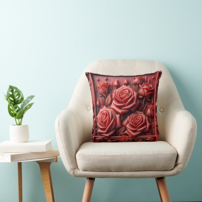 "Red roses in Wax design" Throw Pillow (Chair)