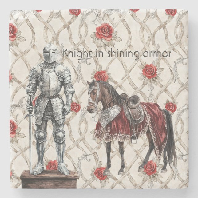 Red Roses Knight in Shining Armor Stone Coaster (Front)