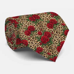 Red Roses Leopard print Pattern Tie