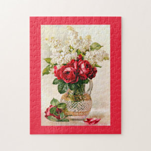 Red Roses & Lilacs Paul de Longpre Vintage Puzzle