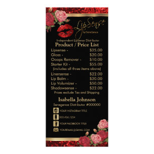 Red Roses Lip Glitter - Black Product / Price List Rack Card