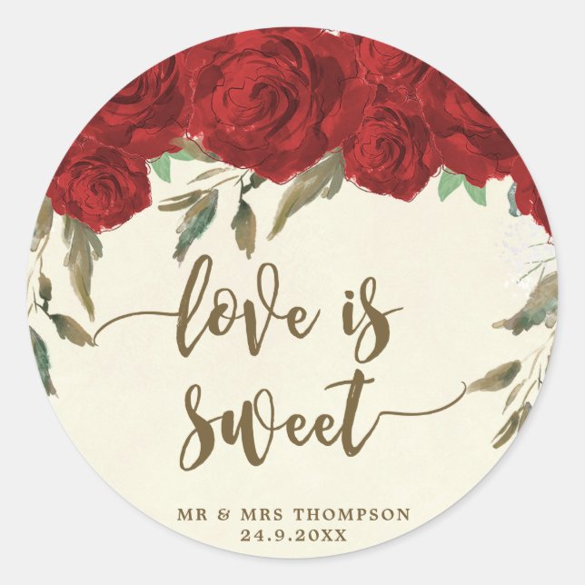 red roses love is sweet favour sticker (Front)