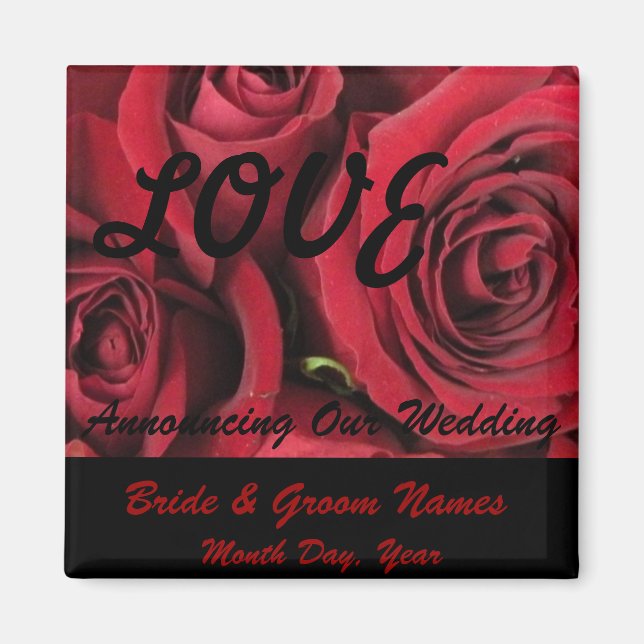 Red Roses LOVE Wedding Save the Date Magnet (Front)