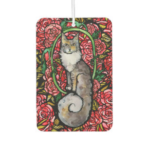 Red Roses Maine Coon Kitty Cat Art Rose Garden Cat Air Freshener