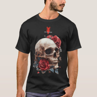 Red Roses Metal Skull | Ben Elkanar T-Shirt