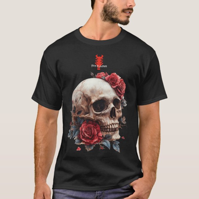 Red Roses Metal Skull | Ben Elkanar T-Shirt (Front)