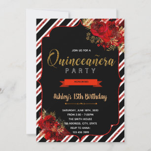 Red roses mis quince invitation d'anniversaire