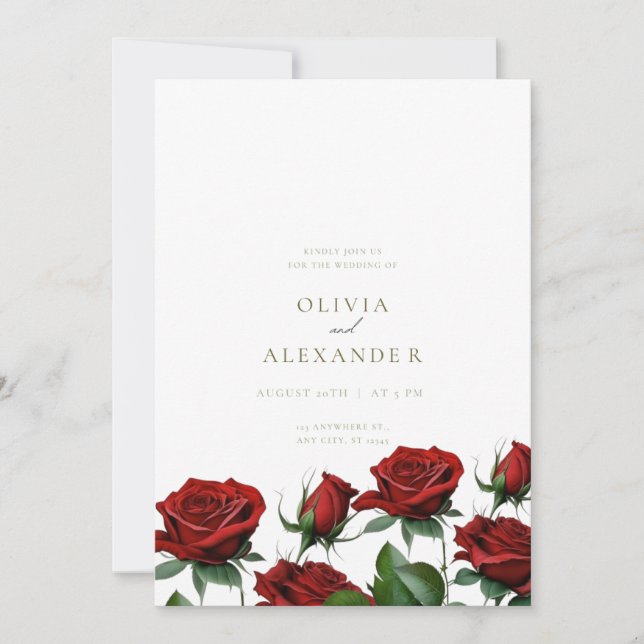 Red Roses Modern Wedding Invitation (Front)