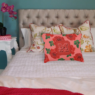 Red Roses Monogram  Accent Pillow
