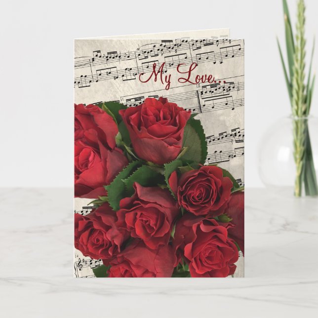 Red Roses Music Valentine's Day Holiday Card (Front)