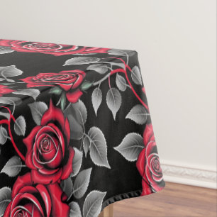 Red Roses On A Black Background Tablecloth
