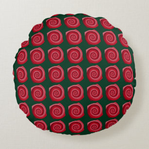 Red roses on a green backgroundabstract, backgroun round pillow