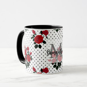 Red roses on a polka dot background.  coffee mug